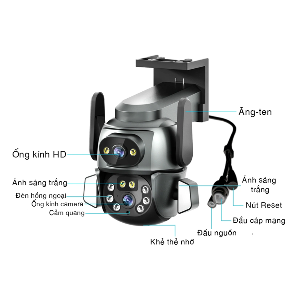 Camera Wifi Ngoài trời 2 Mắt, hỗ trợ màu ban đêm