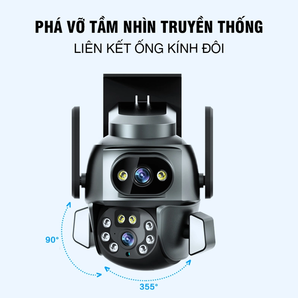 Camera Wifi Ngoài trời 2 Mắt, hỗ trợ màu ban đêm